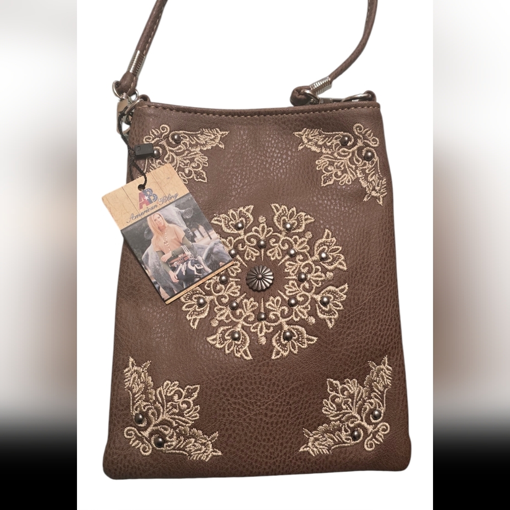 Brown Crossbody Bag with Mandala Design